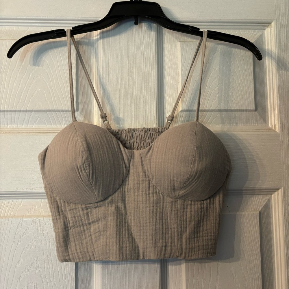 Never worn,cropped beige/grey crop top with bra.